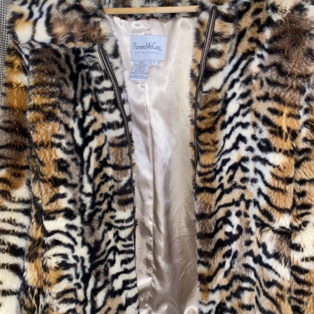 Pamela McCoy Teddy Jacket Black and Brown Plush Faux Fur